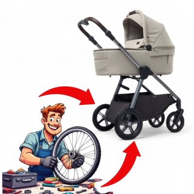 USŁUGA – Wymiana opon (2szt) w kołach 255x45 | wózek BABY DESIGN | Serwis wysyłkowy | Naprawa kół